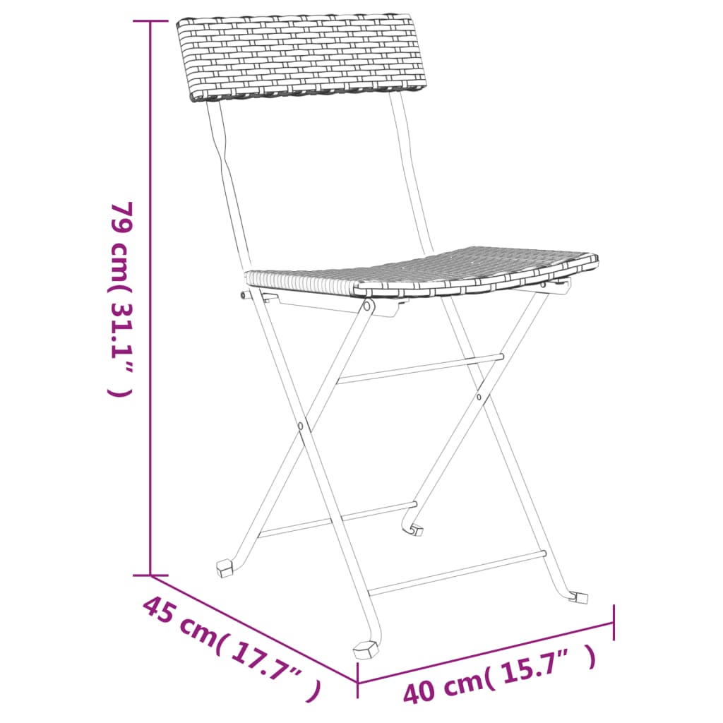 Sedie Pieghevoli da Bistrò 4 pz Nere Polyrattan e Acciaio