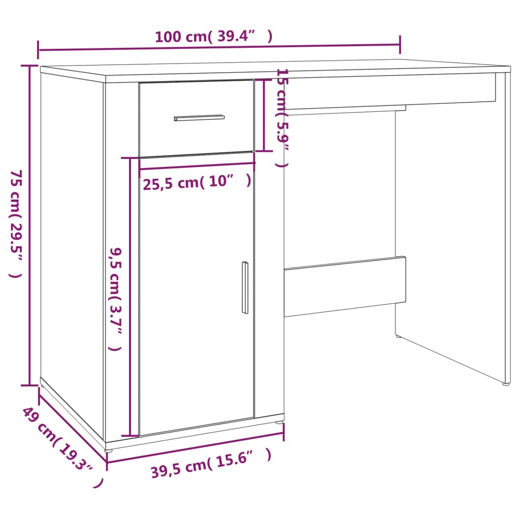 Scrivania Bianca 100x49x75 cm in Legno Multistrato