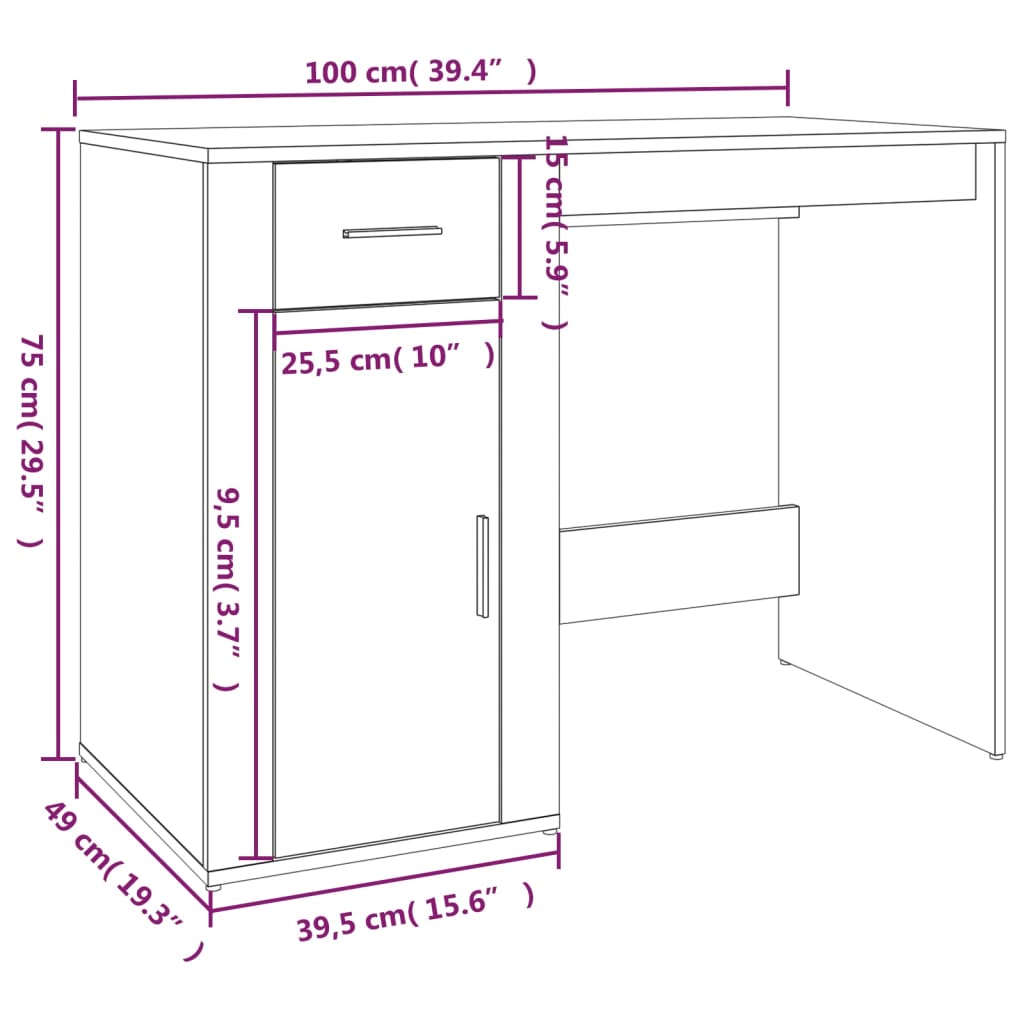 Scrivania Bianco Lucido 100x49x75 cm in Legno Multistrato