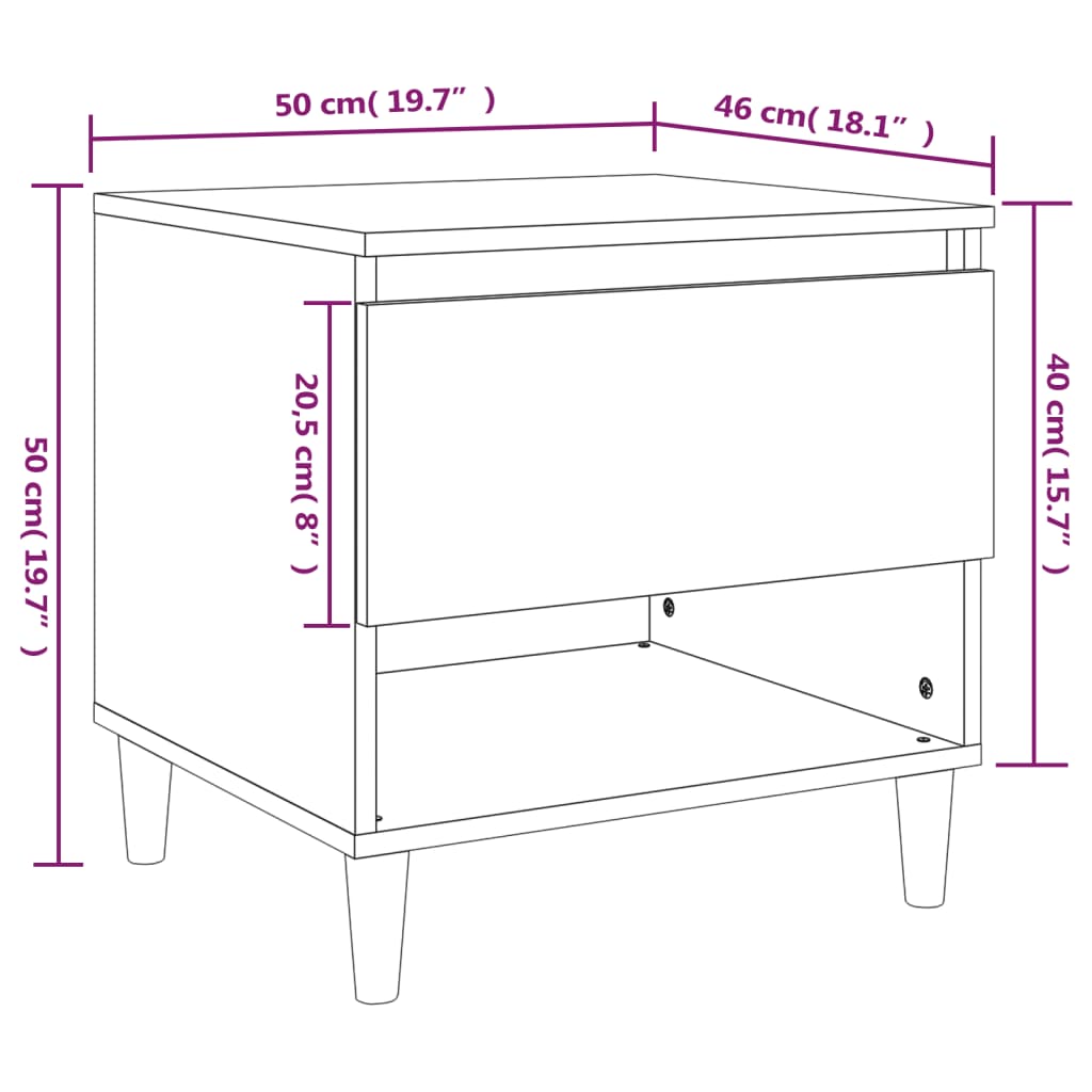 Comodino Bianco Lucido 50x46x50 cm in Legno Multistrato