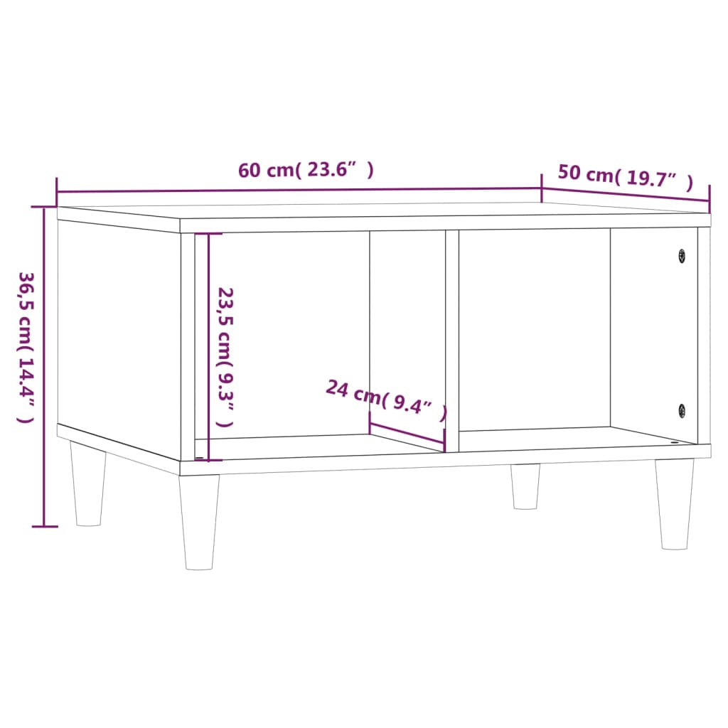 Tavolino da Salotto Nero 60x50x36,5 cm in Legno Multistrato