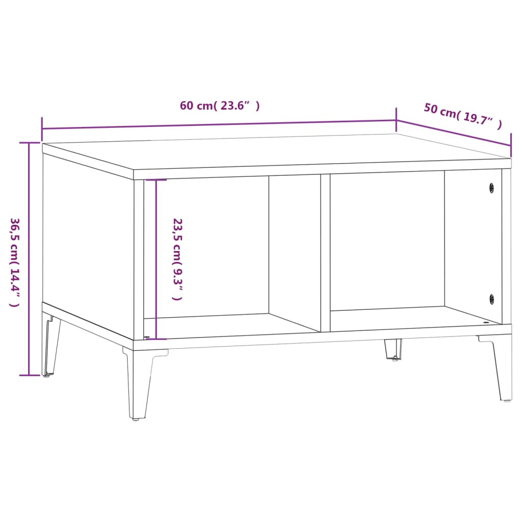 Tavolino Salotto Grigio Cemento 60x50x36,5 cm Legno Multistrato