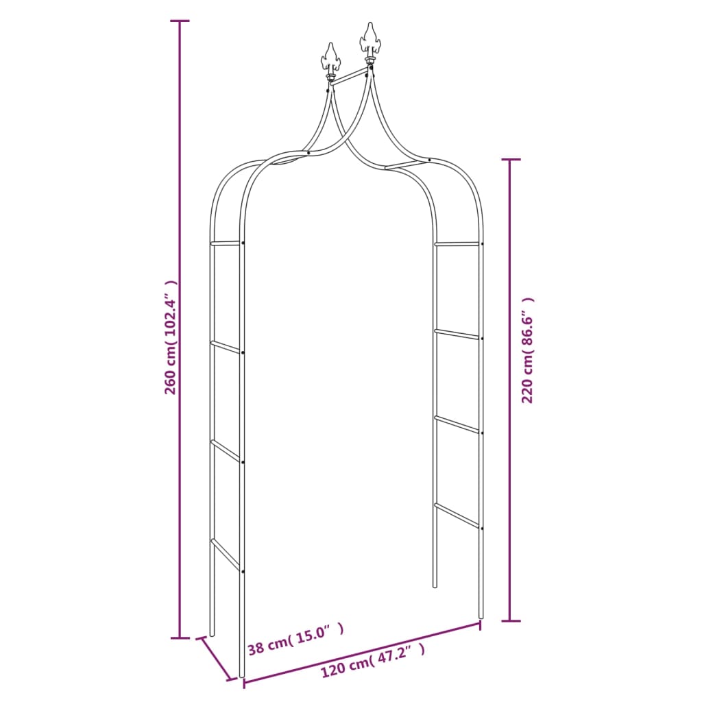 Archi da Giardino 2 pz Neri 120x38x260 cm Acciaio