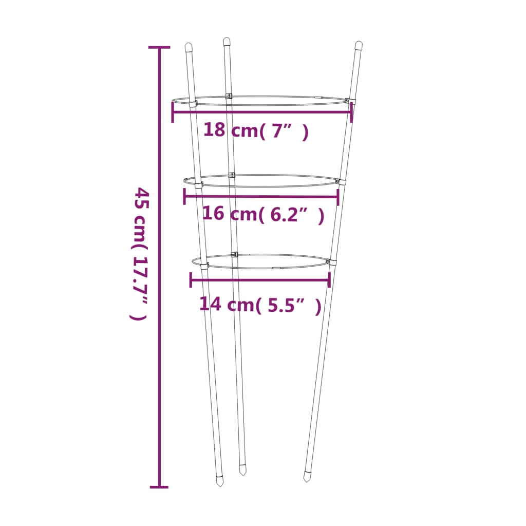 Supporti Piante da Giardino con 3 Anelli 5pz Verde 45cm Acciaio