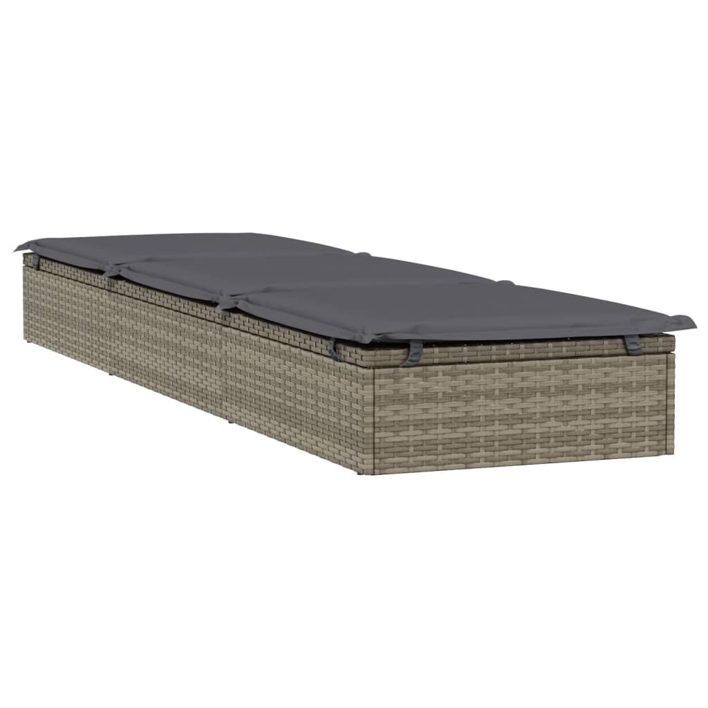 Lettino 1 pz con Cuscino Grigio 201x55x62 cm in Polyrattan