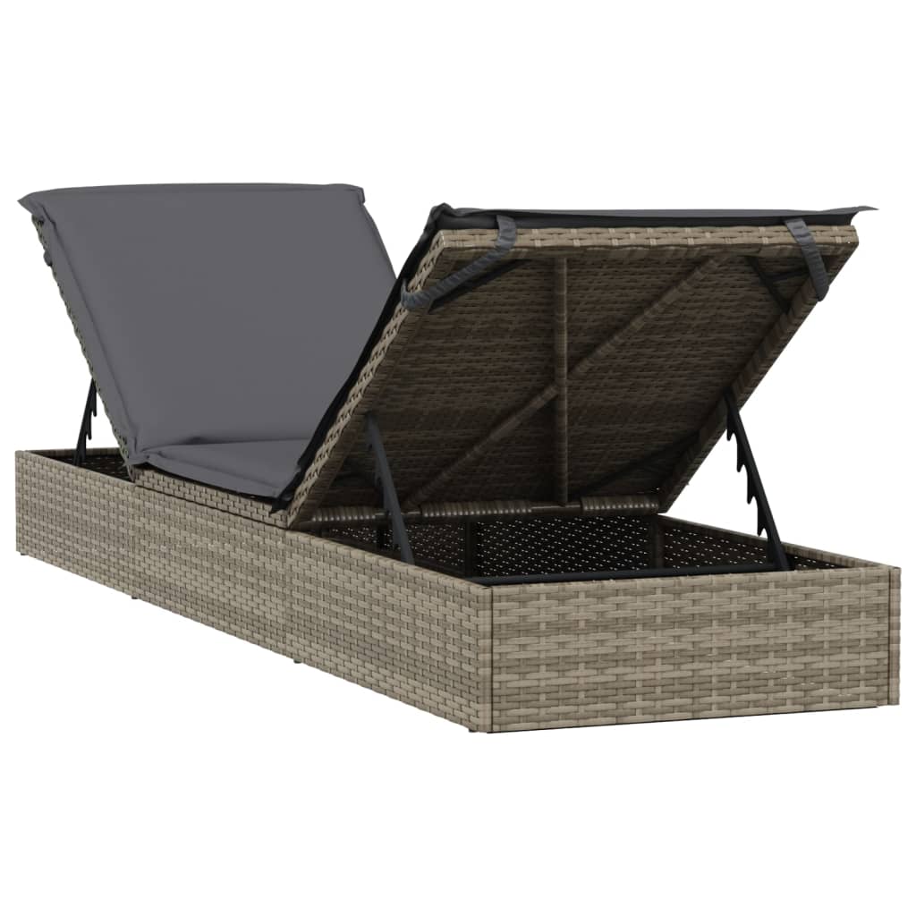 Lettino 1 pz con Cuscino Grigio 201x55x62 cm in Polyrattan