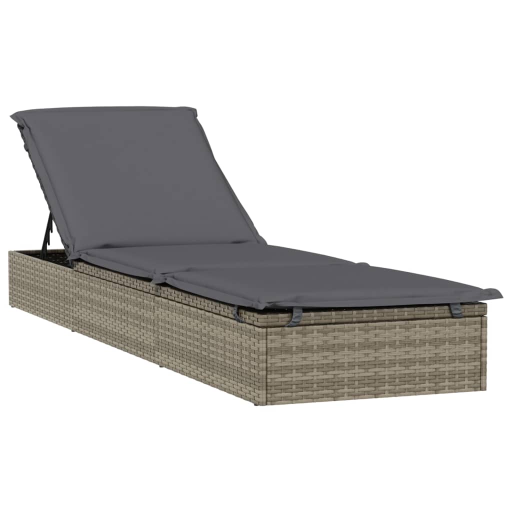 Lettino Prendisole 1 pz con Tavolino Grigio in Polyrattan