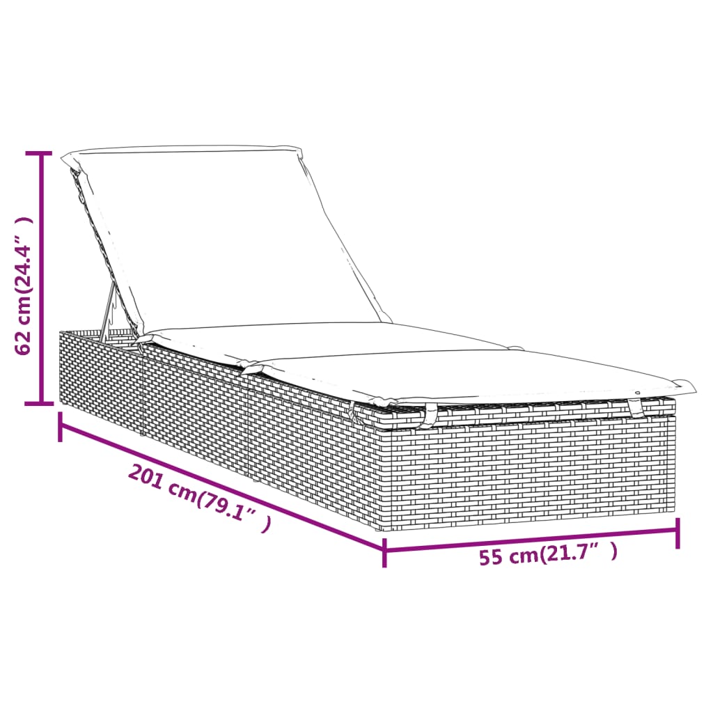 Lettini Prendisole 2pz con Tavolino Grigio in Polyrattan