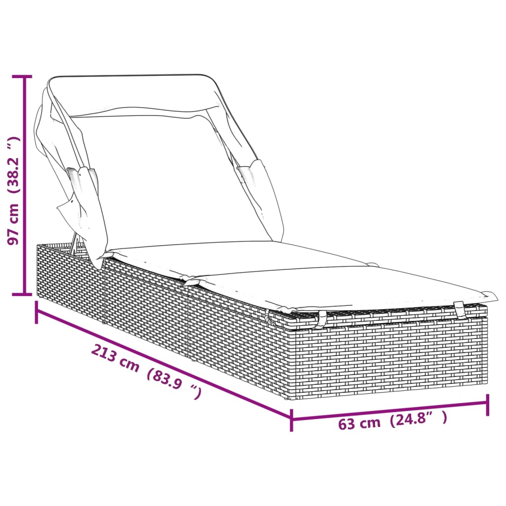 Lettino con Tetto Pieghevole Marrone 213x63x97 cm Polyrattan