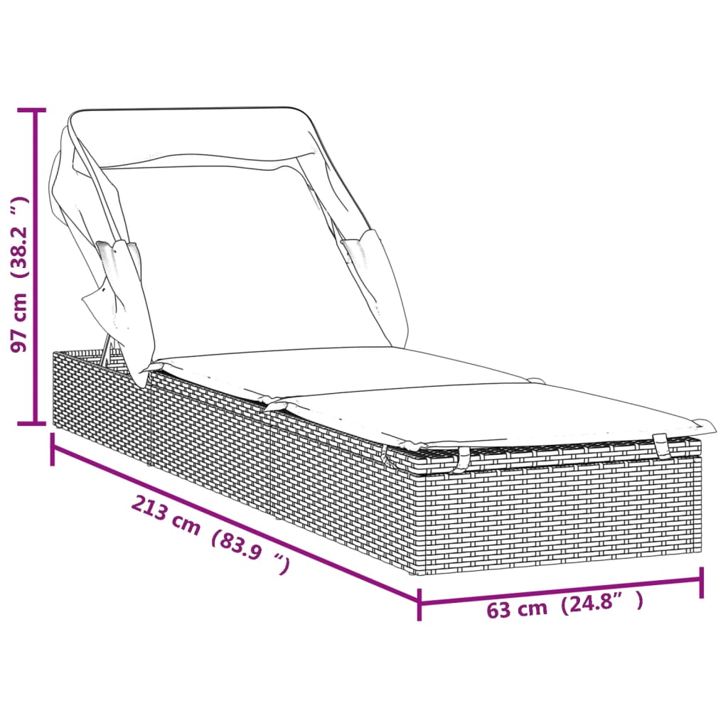 Lettino con Tetto Pieghevole Nero 213x63x97 cm Polyrattan