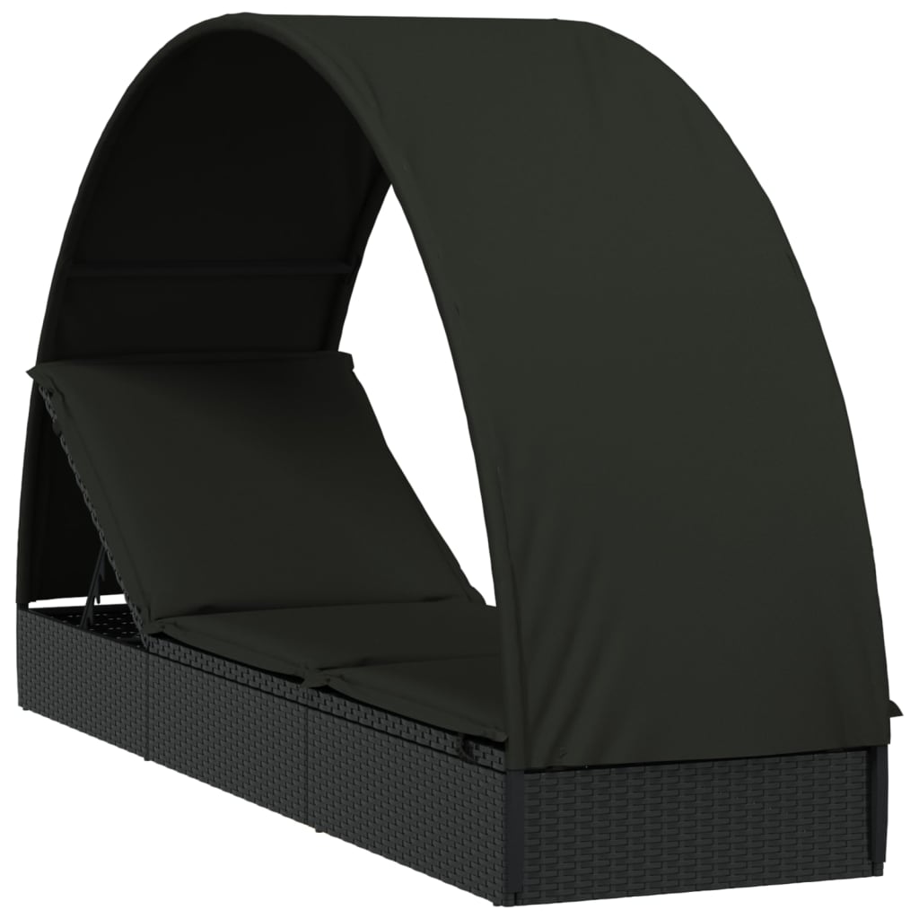 Lettino con Tetto Rotondo Nero 211x57x140 cm Polyrattan