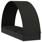 Lettino con Tetto Rotondo Nero 211x57x140 cm Polyrattan