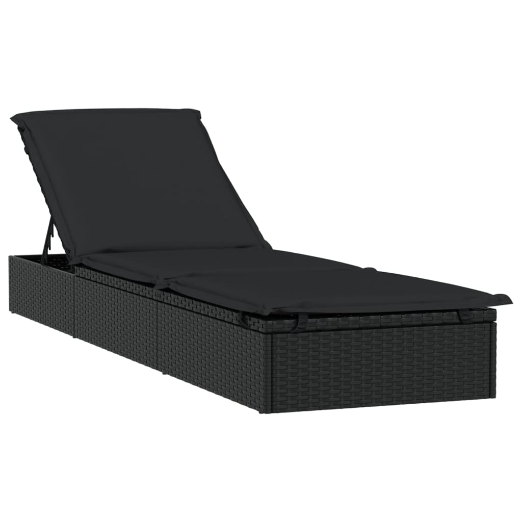 Lettino con Tetto Rotondo Nero 211x57x140 cm Polyrattan