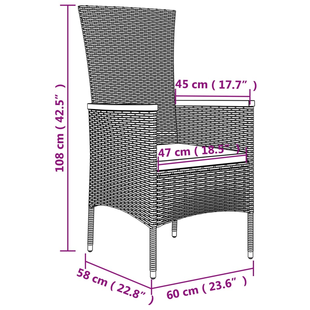 Sedie da Giardino con Cuscini 4 pz in Polyrattan Nere