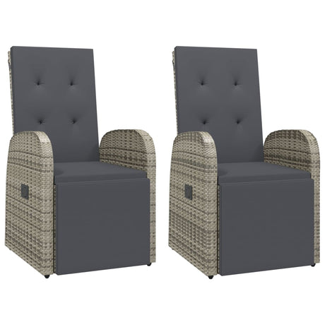 Sedie Reclinabili da Giardino con Cuscini 2pz Grigio Polyrattan