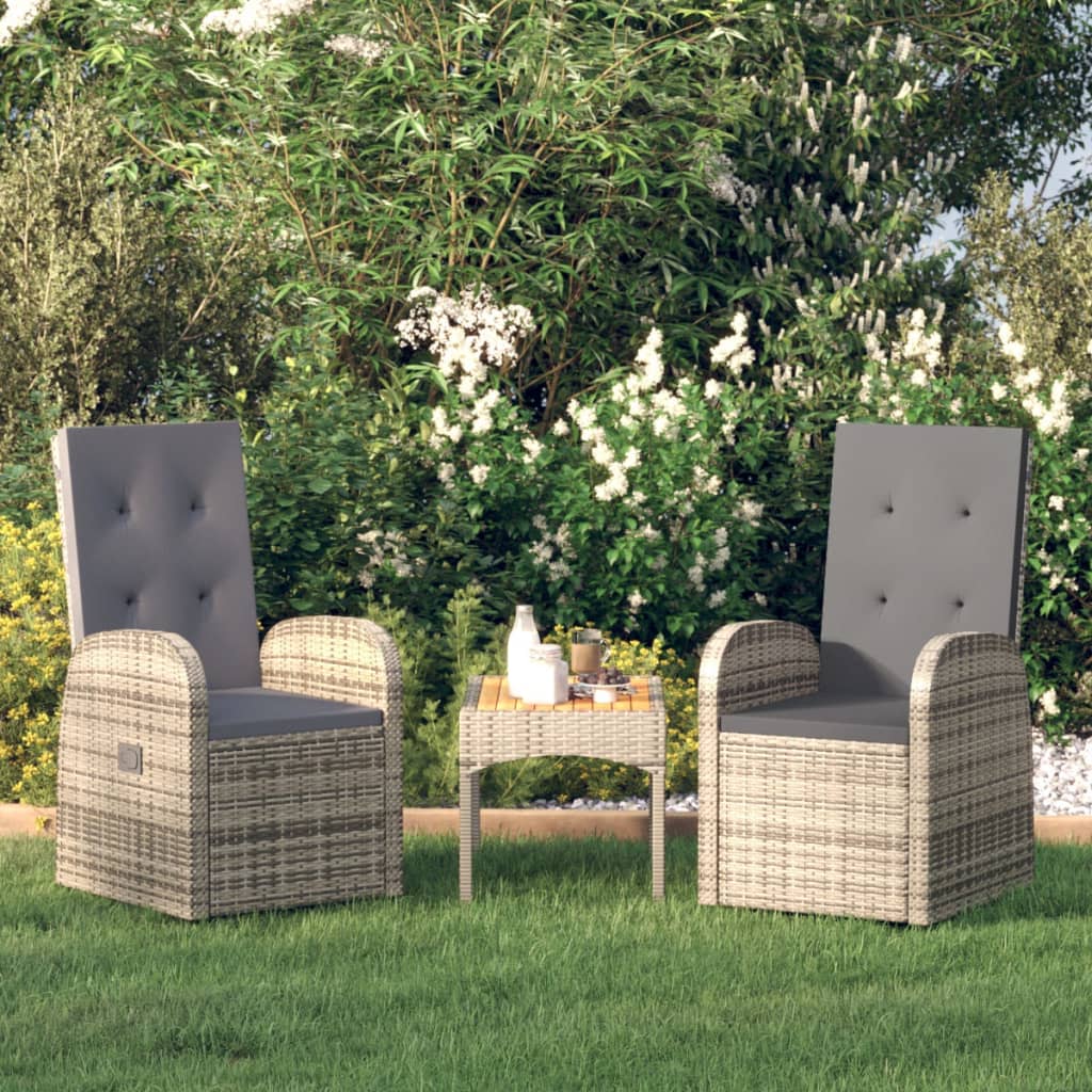 Sedie Reclinabili da Giardino con Cuscini 2pz Grigio Polyrattan