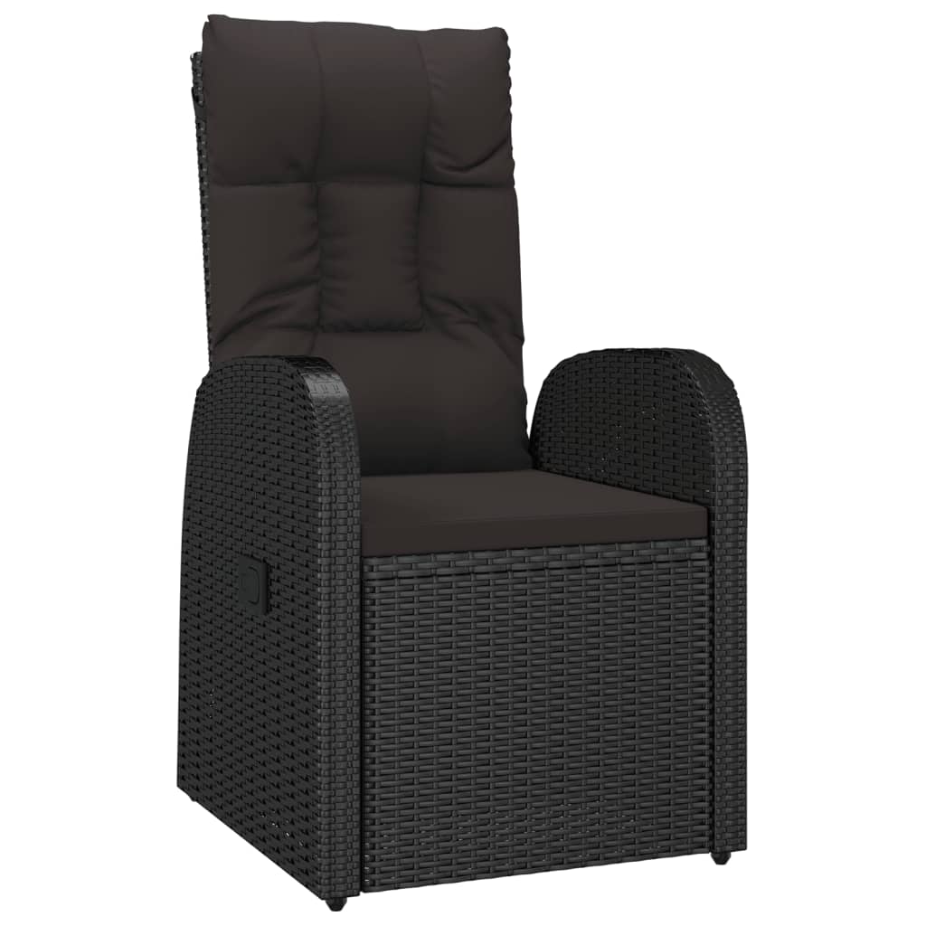 Sedie Reclinabili da Giardino con Cuscini 2pz Nero Polyrattan