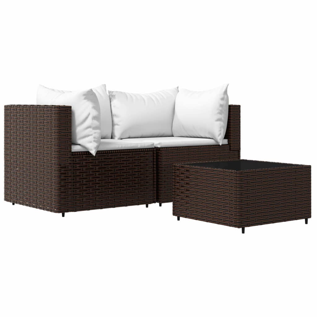 Set Mobili da Giardino 3 pz con Cuscini in Polyrattan Marrone