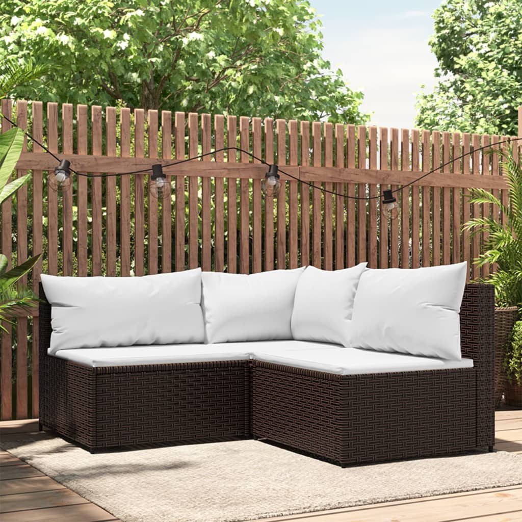 Set Mobili da Giardino 3 pz con Cuscini in Polyrattan Marrone