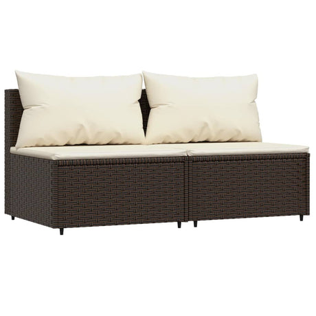 Divani Centrali da Giardino con Cuscini 2pz Polyrattan Marrone