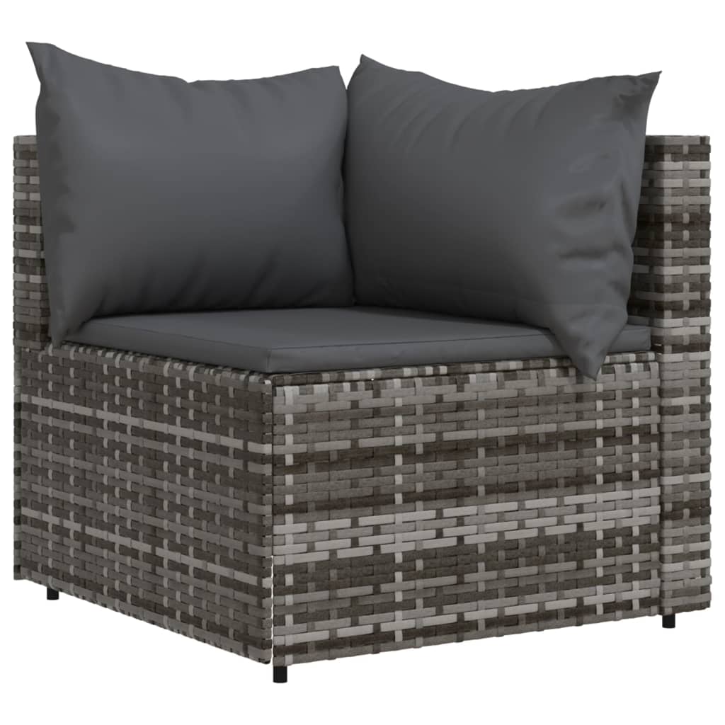 Set Divani da Giardino 3 pz con Cuscini in Polyrattan Grigio