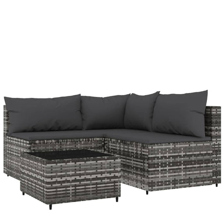 Set Divani da Giardino 4 pz con Cuscini in Polyrattan Grigio