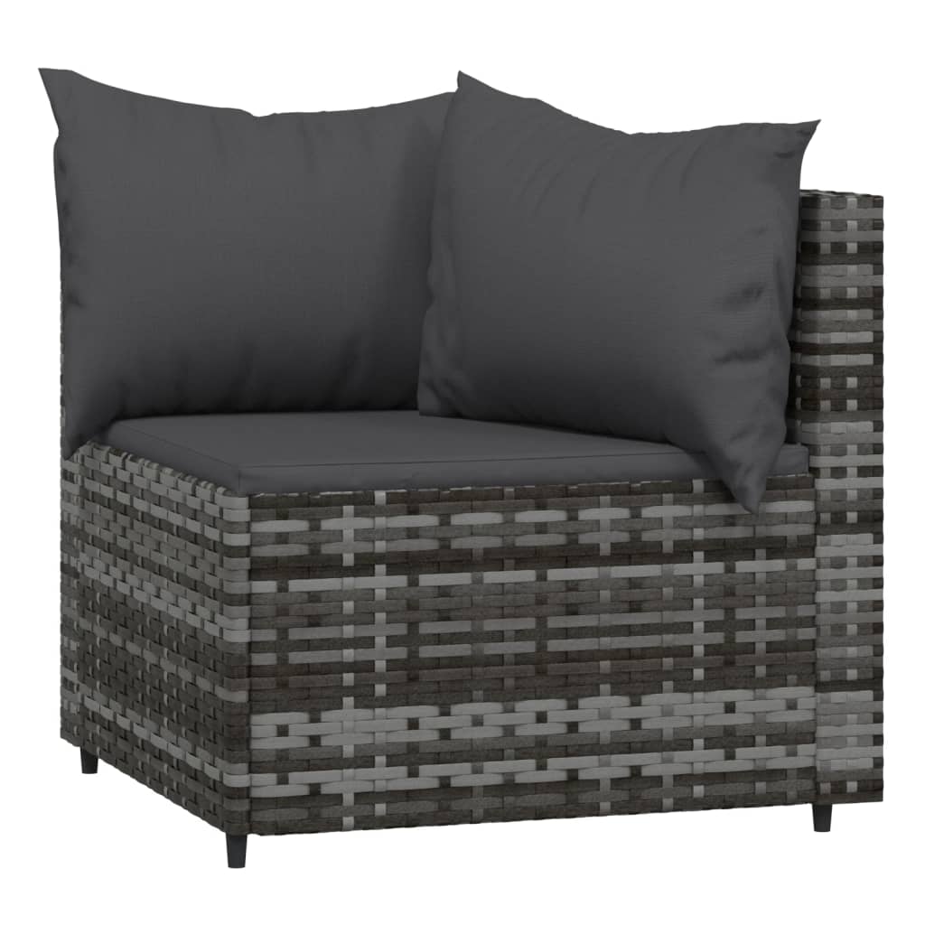 Set Divani da Giardino 3 pz con Cuscini in Polyrattan Grigio