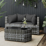 Set Divani da Giardino 3 pz con Cuscini in Polyrattan Grigio