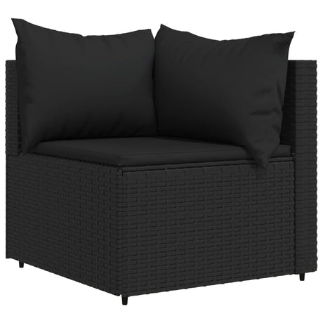 Divano Angolare da Giardino con Cuscini in Polyrattan Nero