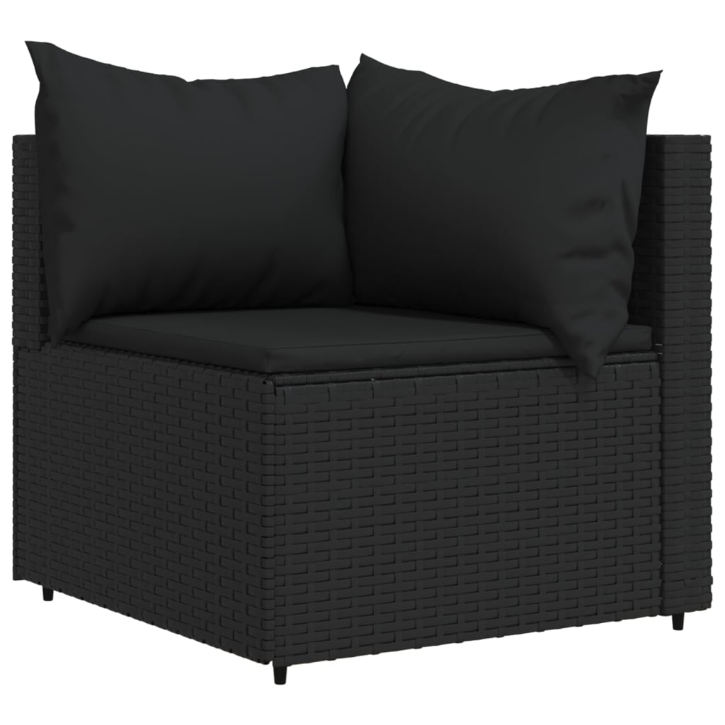 Set Divani da Giardino 3 pz con Cuscini Nero in Polyrattan