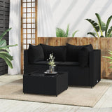 Set Divani da Giardino 3 pz con Cuscini Nero in Polyrattan