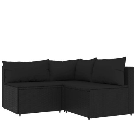 Set Divani da Giardino 3 pz con Cuscini Nero in Polyrattan