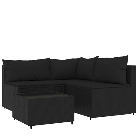 Set Divani da Giardino 4 pz con Cuscini Nero in Polyrattan