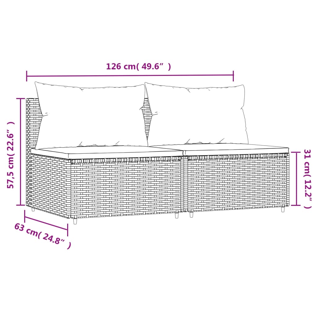 Divani Centrali da Giardino con Cuscini 2pz in Polyrattan Nero