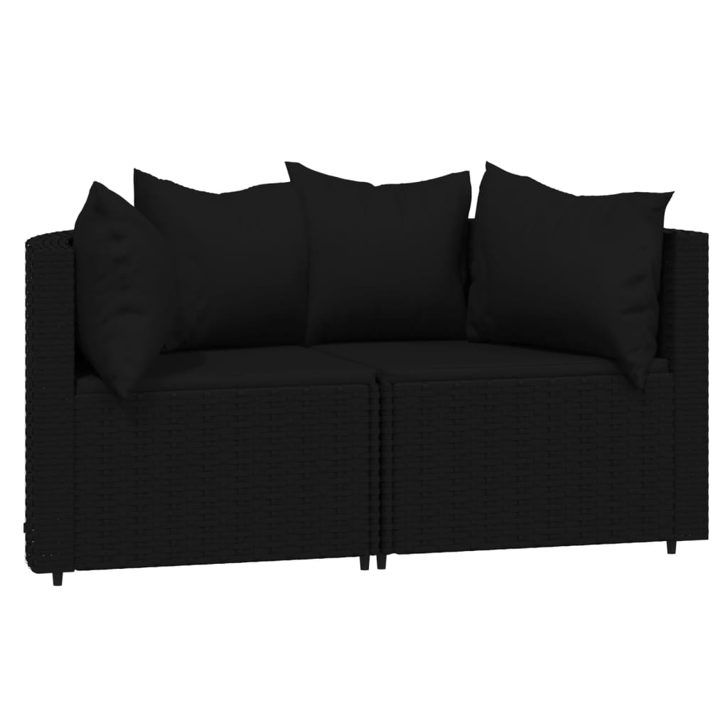 Divani Angolari da Giardino con Cuscini 2pz in Polyrattan Nero