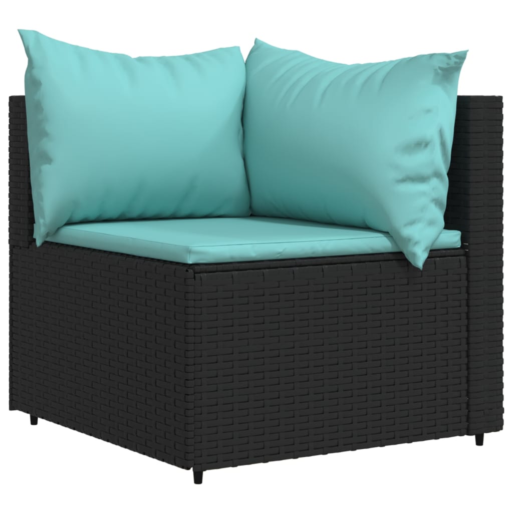 Set Divani da Giardino 3 pz con Cuscini Nero in Polyrattan