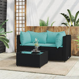 Set Divani da Giardino 3 pz con Cuscini Nero in Polyrattan