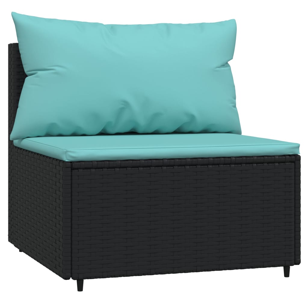 Set Divani da Giardino 3 pz con Cuscini Nero in Polyrattan