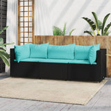 Set Divani da Giardino 3 pz con Cuscini Nero in Polyrattan