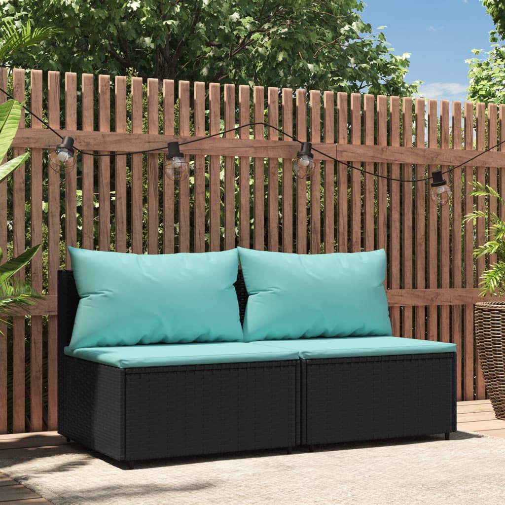 Divani Centrali da Giardino con Cuscini 2pz in Polyrattan Nero