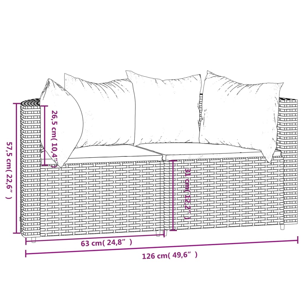 Divani Angolari da Giardino con Cuscini 2pz in Polyrattan Nero