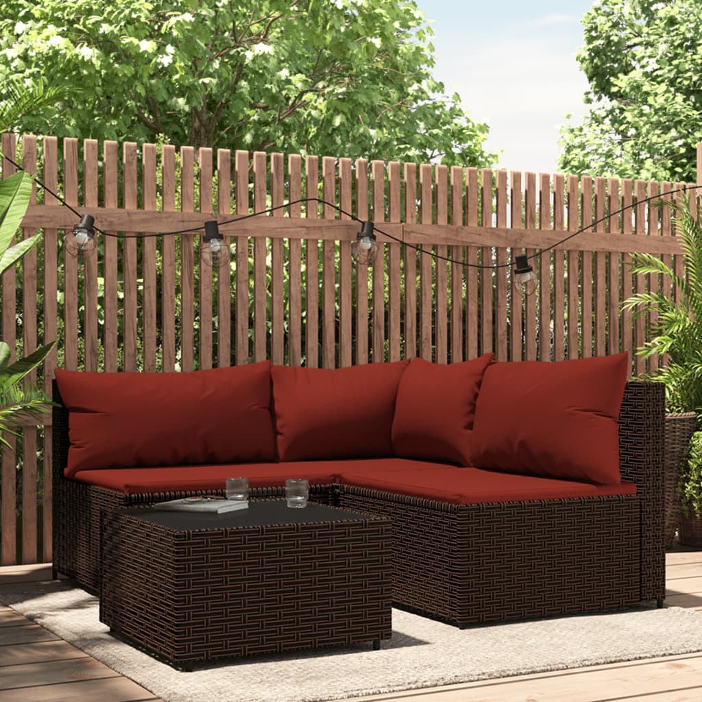 Set Mobili da Giardino 4 pz con Cuscini in Polyrattan Marrone