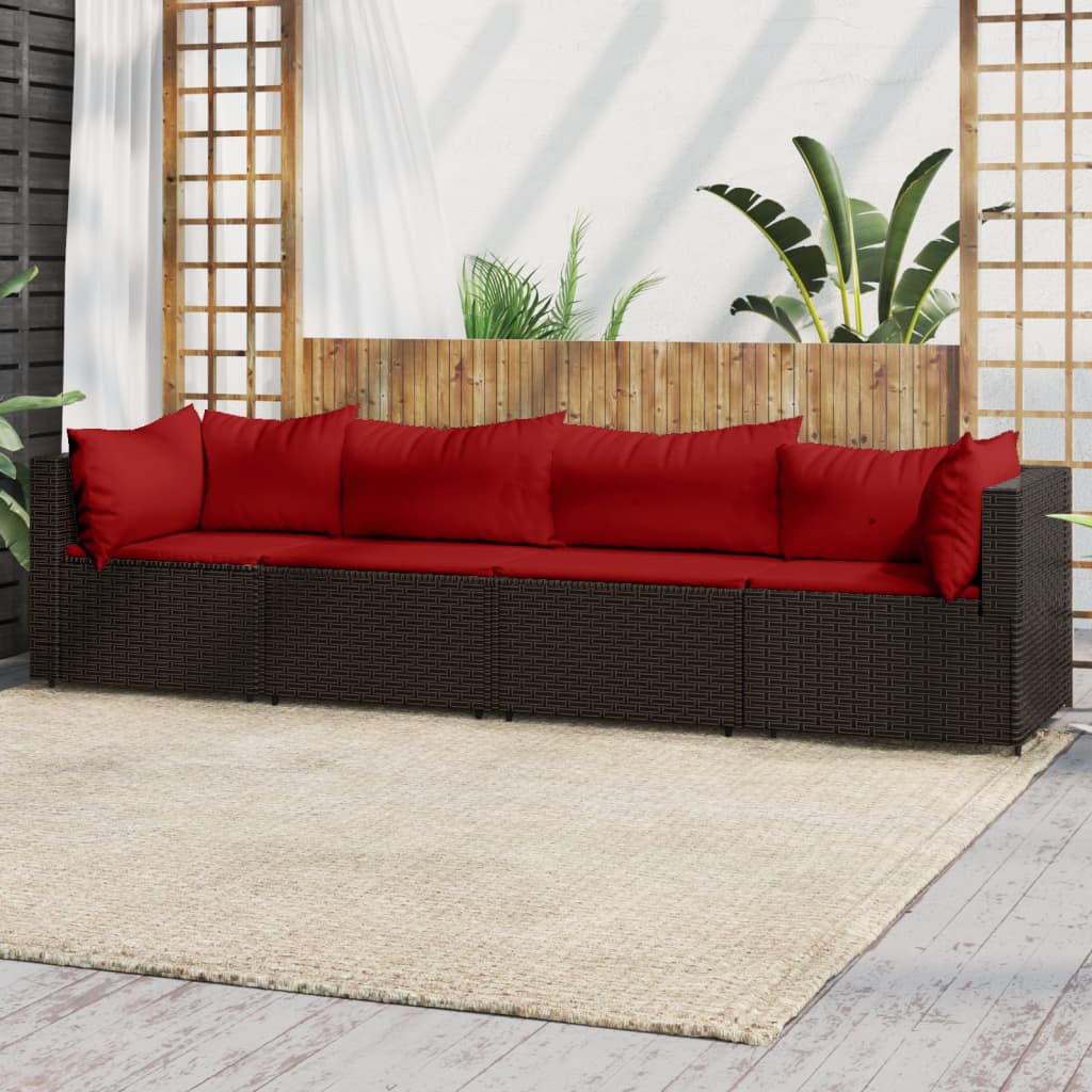 Set Mobili da Giardino 4 pz con Cuscini in Polyrattan Marrone