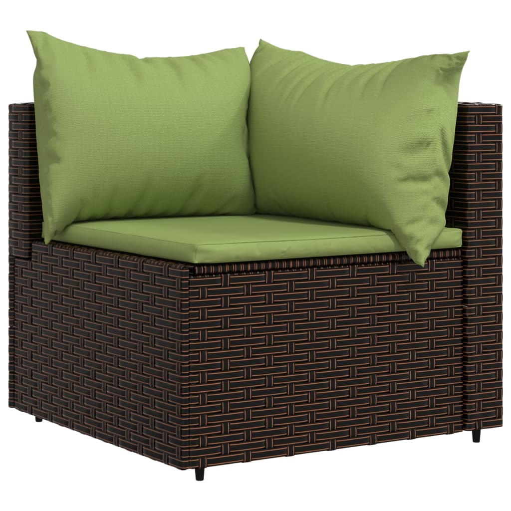 Set Mobili da Giardino 3 pz con Cuscini in Polyrattan Marrone