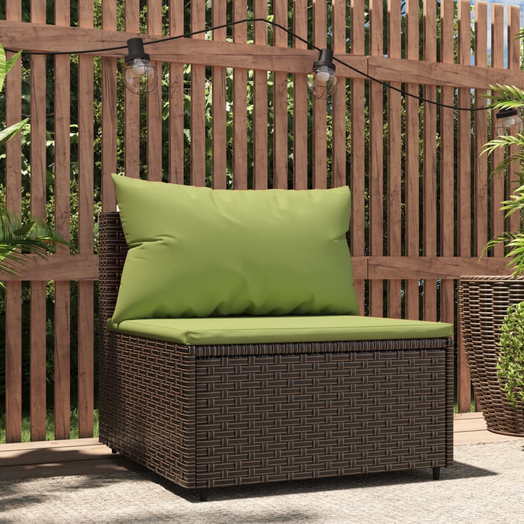 Divano Centrale da Giardino con Cuscini in Polyrattan Marrone