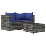 Set Divani da Giardino 3 pz con Cuscini in Polyrattan Grigio