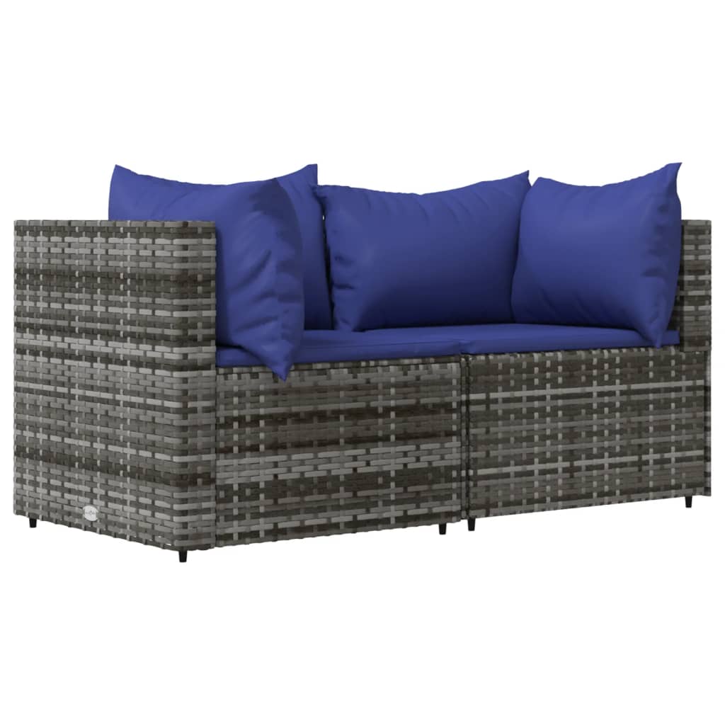 Set Divani da Giardino 3 pz con Cuscini in Polyrattan Grigio