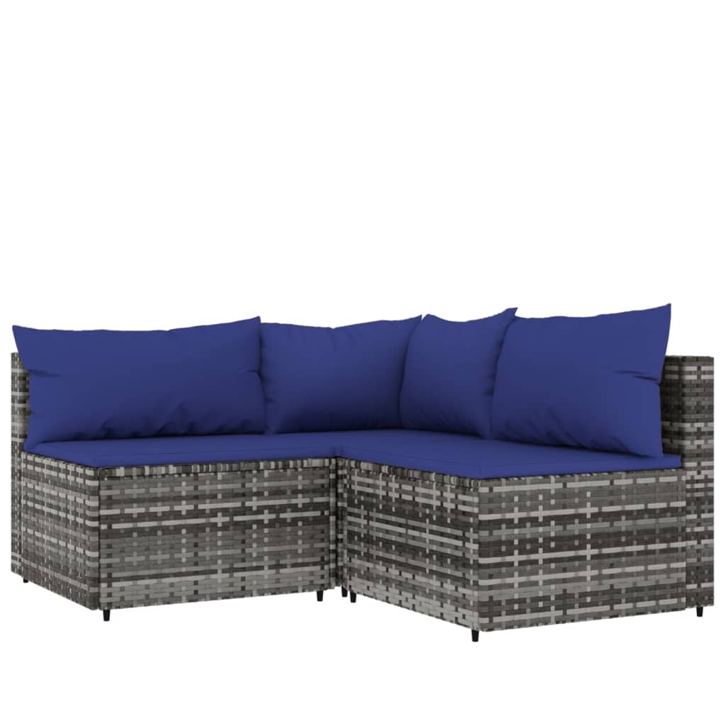 Set Divani da Giardino 3 pz con Cuscini in Polyrattan Grigio