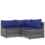 Set Divani da Giardino 4 pz con Cuscini in Polyrattan Grigio