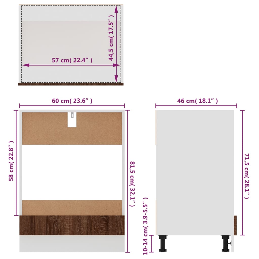 Mobile da Forno Rovere Marrone 60x46x81,5 cm Legno Multistrato